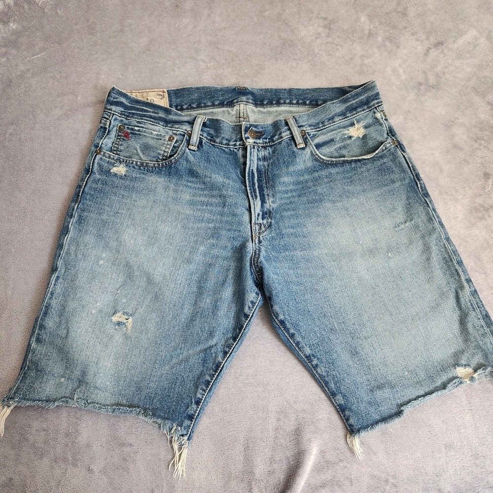 Polo Ralph Lauren Mens Denim Shorts Size 35 36 Distressed Paint Cut Off Jorts